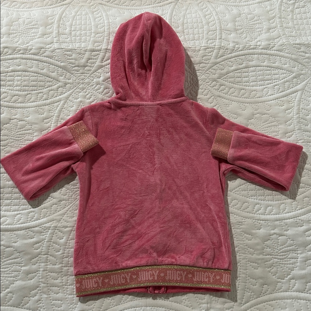 Juicy Couture Girls' Rose Pink Velour Zip Hoodie with Sparkle Trim - Picture 6 of 6